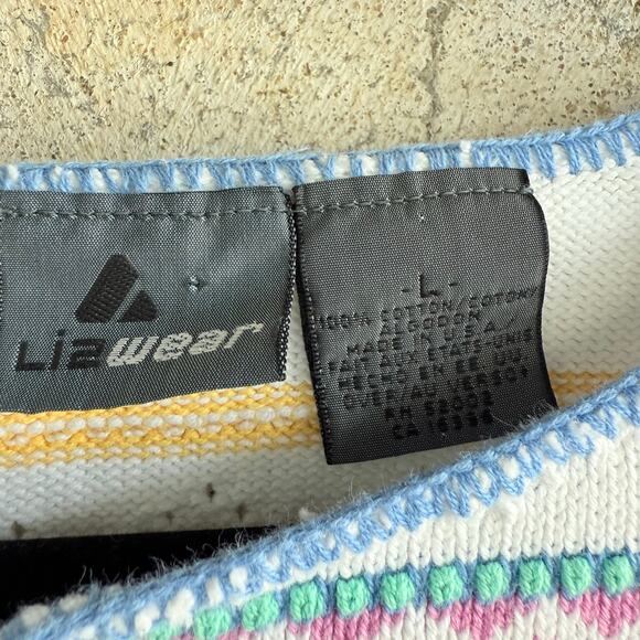 Vtg Liz Claiborne Cardigan Pastel Stripe Cropped Sweater Made in USA 90s Women L - Picture 4 of 9